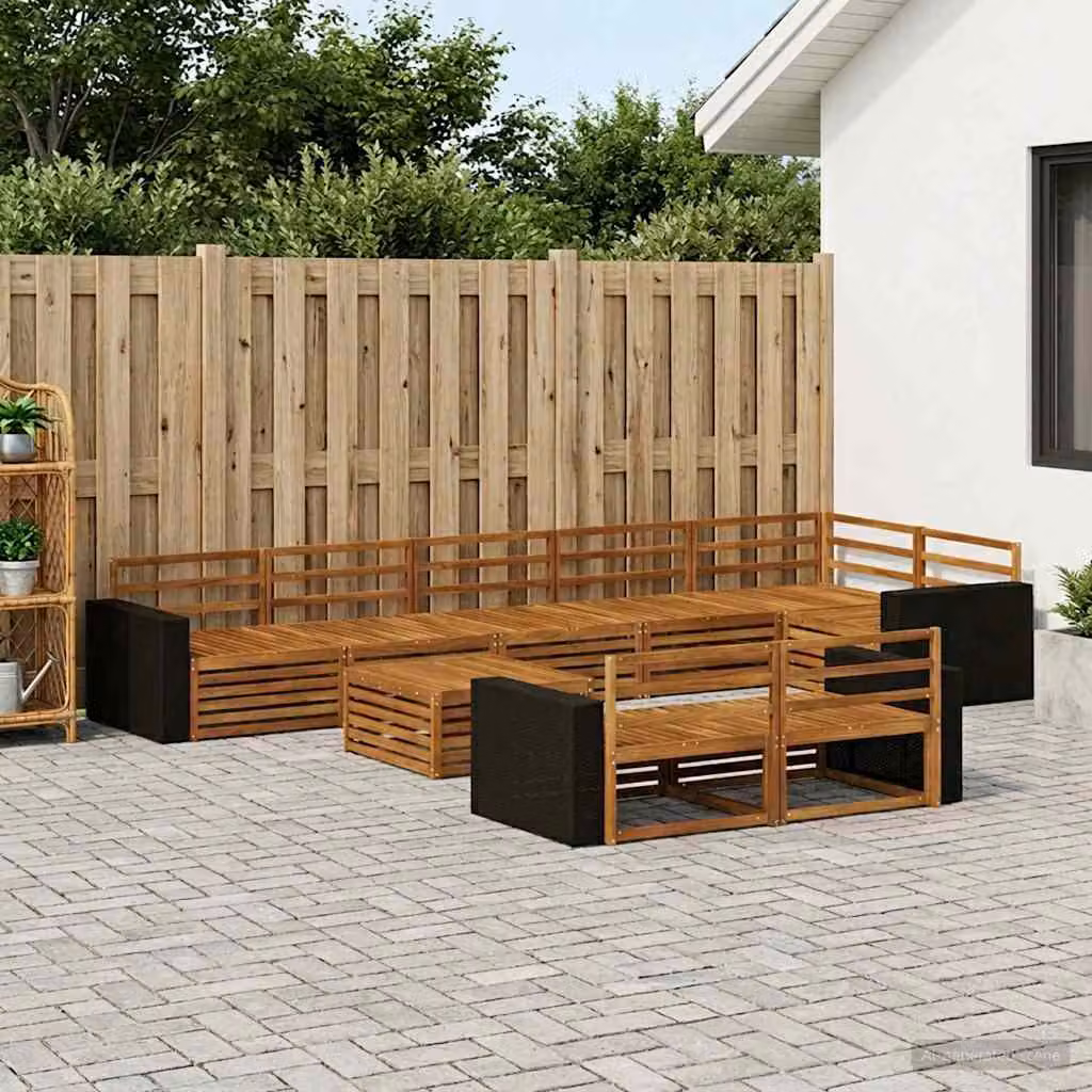 Set di divani da esterno vidaXL a forma di U in legno di acacia marrone con cuscini inclusi