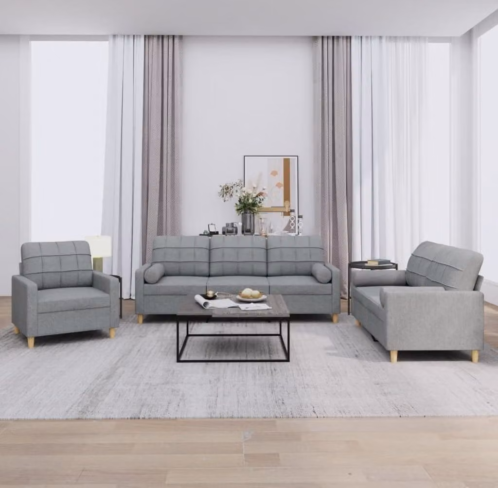 Maison Exclusive - Set divano 3 pezzi con cuscini in tessuto grigio chiaro