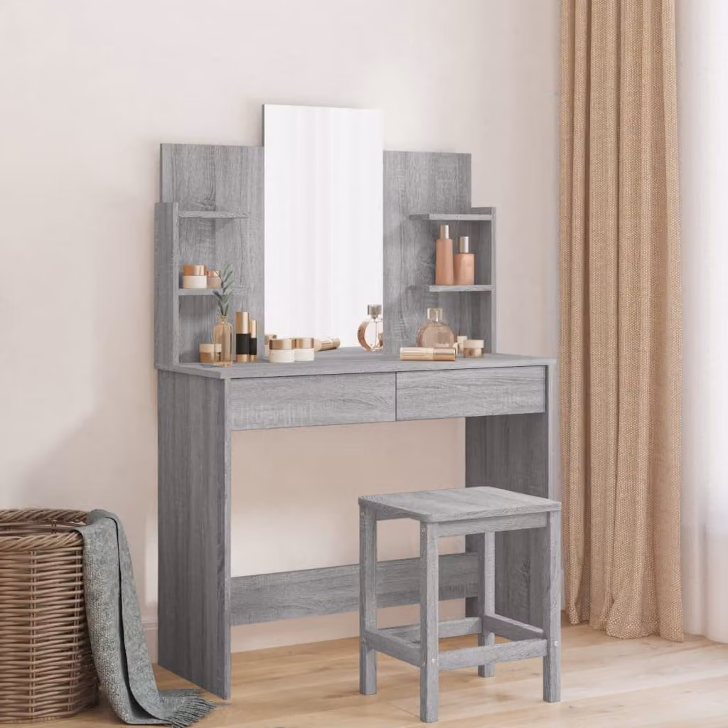 vidaXL Toeletta con Specchio Grigio Sonoma L: 96 cm, P: 39 cm, H: 142 cm