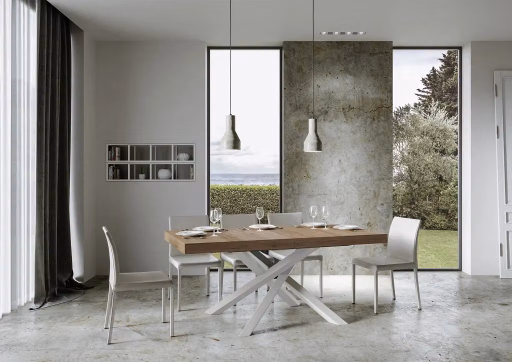 Tavolo allungabile Volta Premium Bs Com in quercia natura con telaio bianco L/P/H: 90 x 160/420 x 77 cm – 2