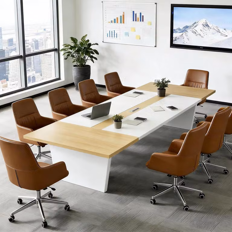 Tavolo da conferenza per ufficio, dimensioni 360x120x74 cm, colore nero e bianco, piano del tavolo spesso 2,5 cm