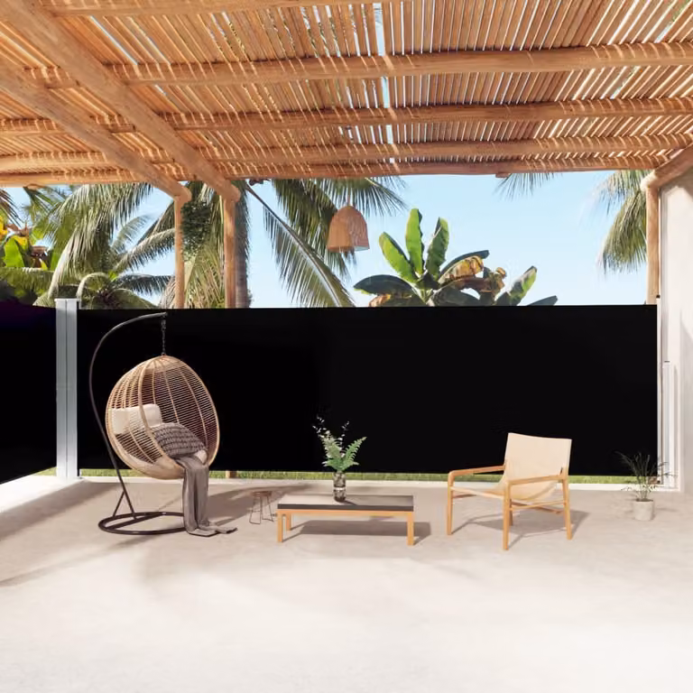 The Living Store Tenda laterale estensibile nera 180x1000 cm