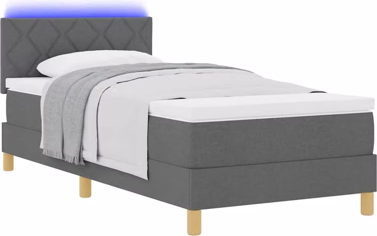 Letto a Sorgente LED Grigio scuro 90 x 200 cm Tessuto