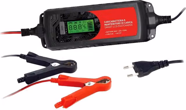 Caricabatteria KOMBO con display LCD a 3 funzioni per batterie al piombo 6-12V, colore nero