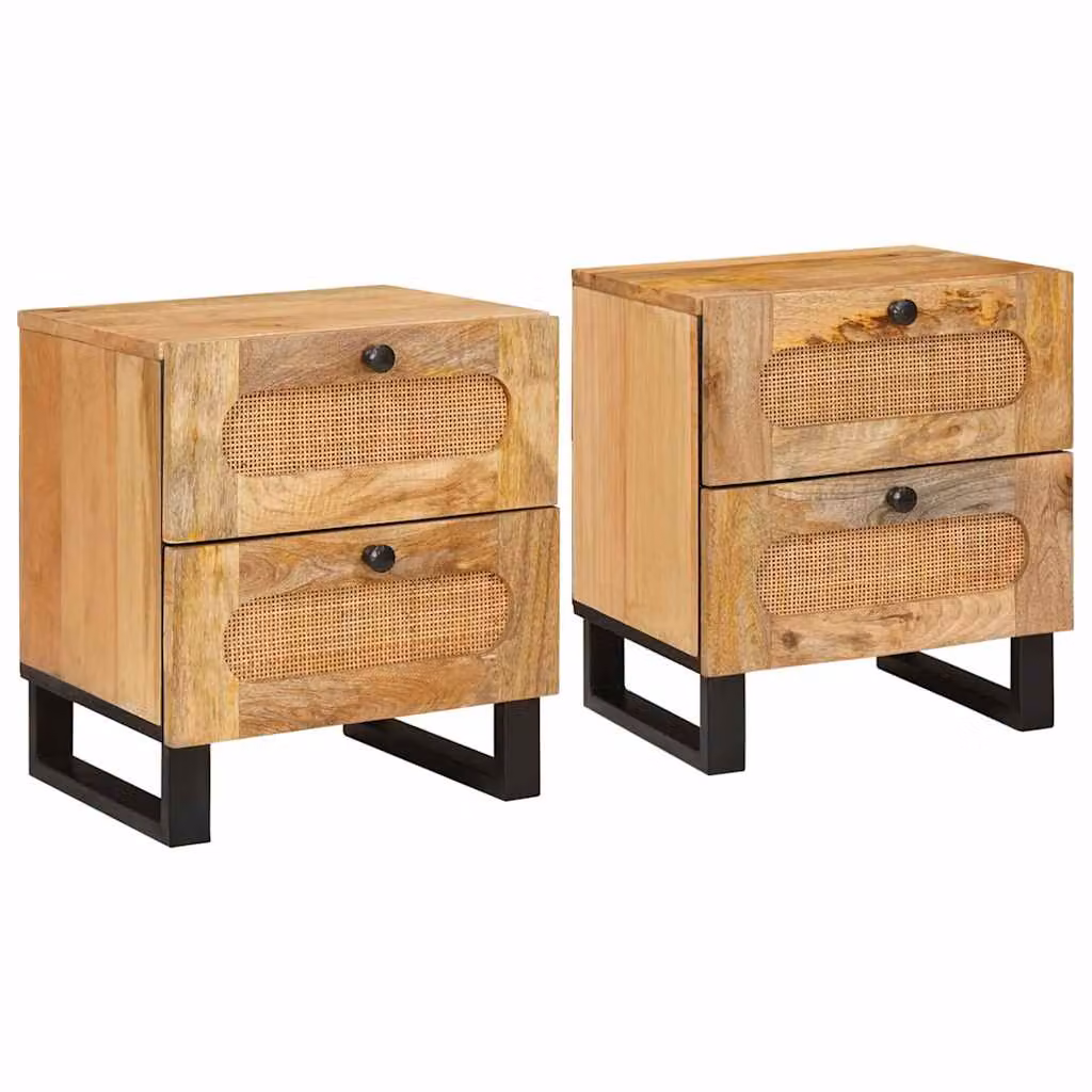 Set di 2 Armadi da Notte vidaXL in Legno di Mango Naturale L 40 cm x P 33 cm x H 46 cm