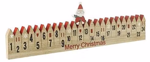 Calendario dell'Avvento in legno con decorazione a forma di Babbo Natale, dimensioni 55x10x2 cm