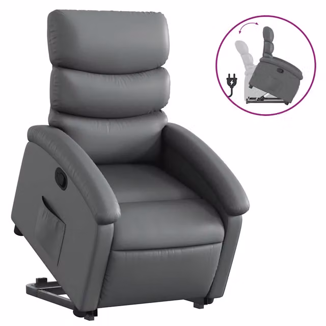 Poltrona | Sedia Relax Alzapersona Reclinabile Grigio in Similpelle