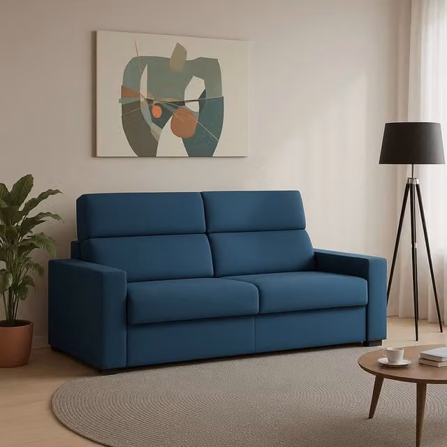 Divano DMORA a 2 posti moderno in tessuto blu con coperture sfoderabili L: 180 cm, P: 95 cm, H: 100 cm – 1