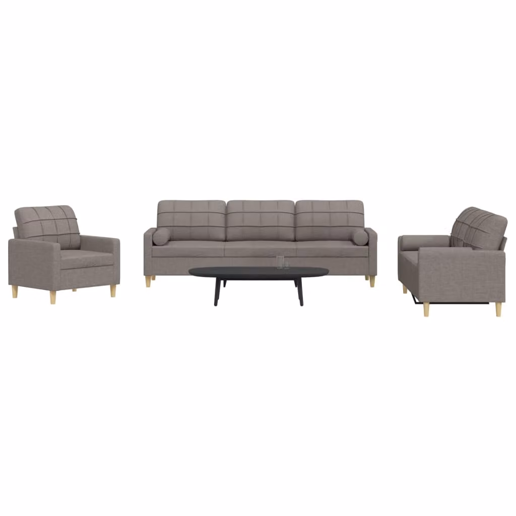 Set di Divani 3 Pezzi vidaXL in Tessuto Beige e Grigio con Cuscini Decorativi e Struttura in Metallo per Soggiorno – 1