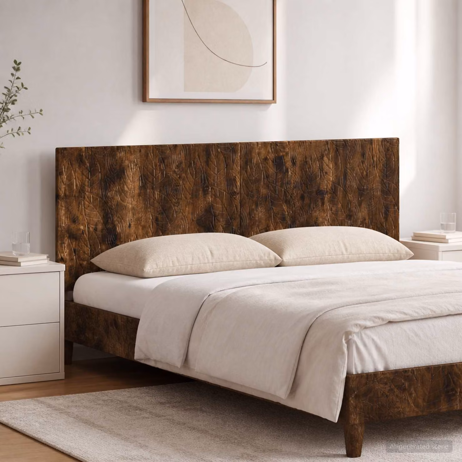 Testiera da muro moderna vidaXL DELFT in legno ingegnerizzato Rovere Fumo con ripiano integrato e scomparti laterali, L: 160 cm, H: 50 cm, P: 14 cm