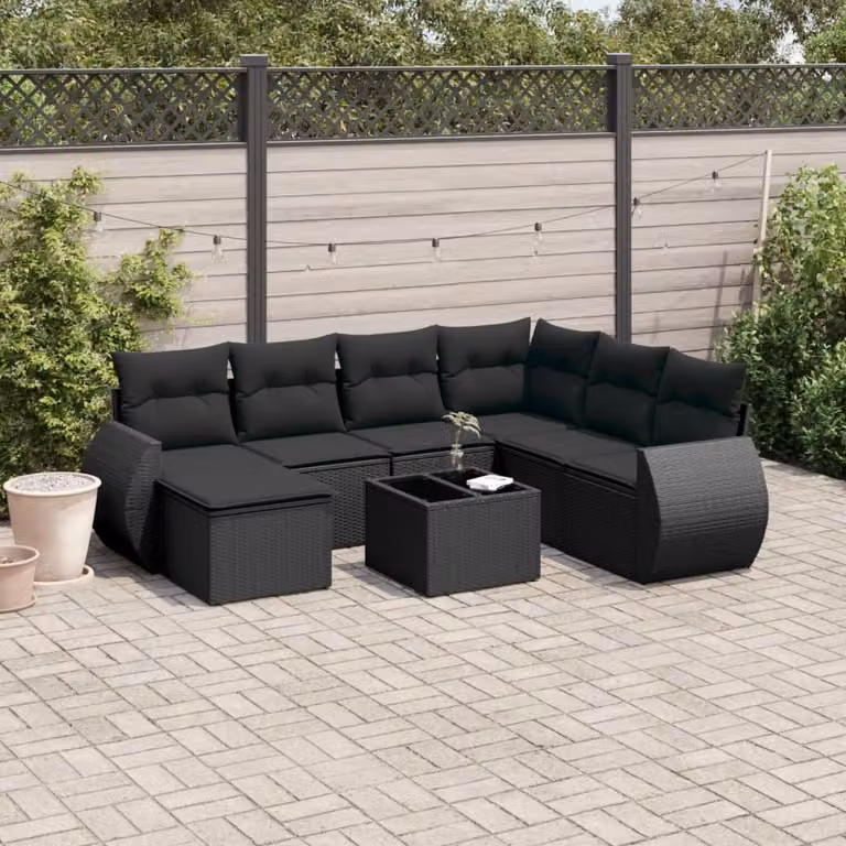 Maison Exclusive - Set da giardino 8 pezzi con cuscini in polyrattan nero