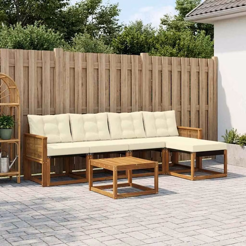 Set di divani da esterno vidaXL 6 pz in legno di acacia con cuscini e tavolino, colore beige e marrone