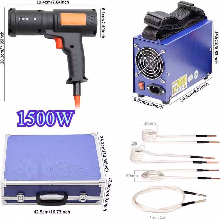 Kit riscaldatore a induzione magnetico – Strumento portatile per la riparazione di veicoli – Potenza: 1500W – Spina europea – Utile per rimuovere viti e bulloni – Riscaldamento senza fiamma
