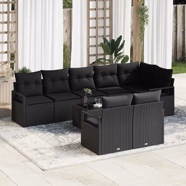 Set Divano da Giardino 9 pz Nero polyrattan 3355112