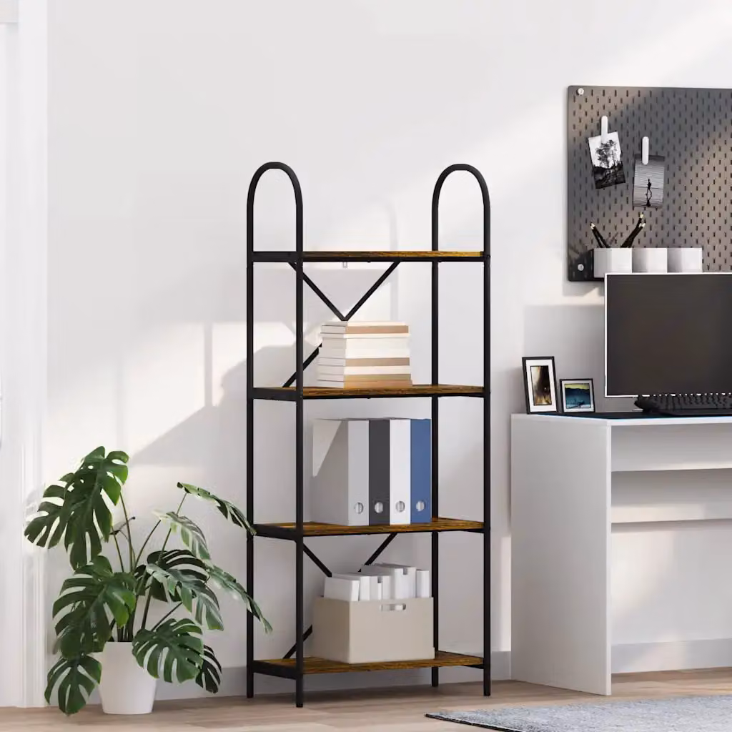 Libreria moderna vidaXL a 4 livelli in legno e metallo, colore marrone e nero, L 60 cm x P 30 cm x H 146 cm
