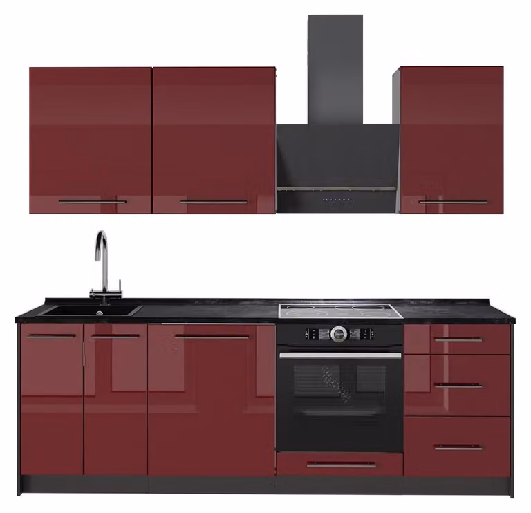 Cucina componibile Vicco Fame-Line Bordeaux lucido/Antracite 230 cm, PL Antracite, Model 63964