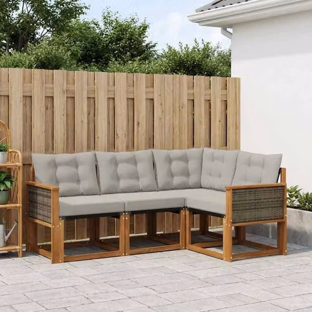 Set di divani da esterno 4 pz Naturale e Grigio Chiaro 3381915