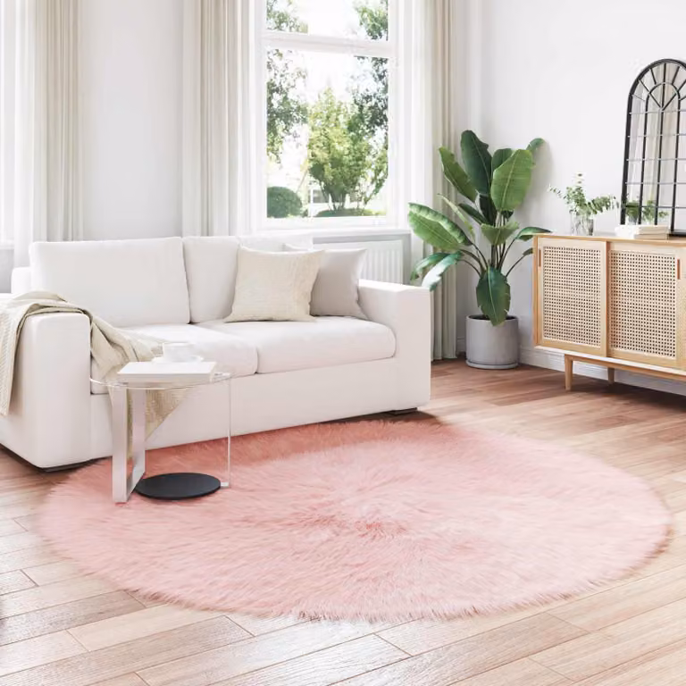 Tappeto rotondo moderno vidaXL in poliestere rosa Ø 160 cm