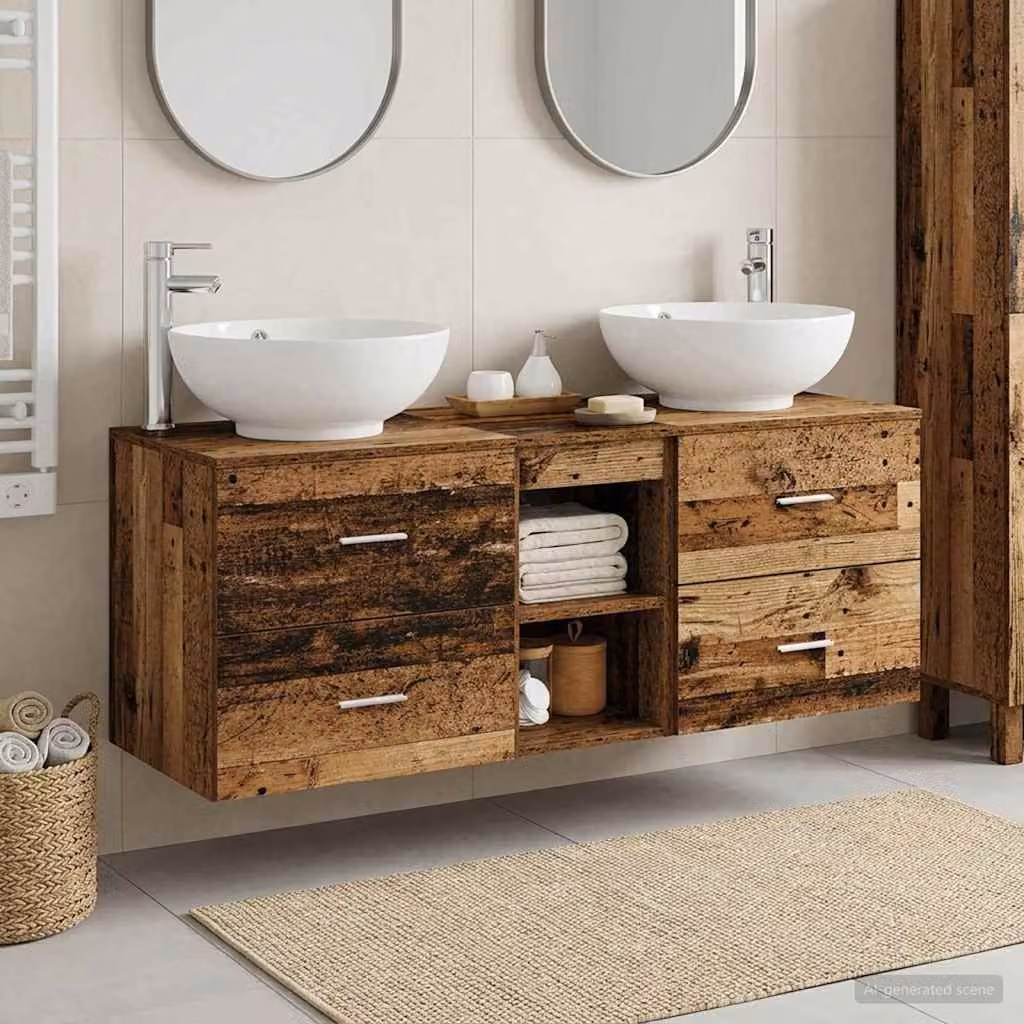 Set di mobili per il bagno moderno vidaXL in legno marrone, 3 pezzi, L: 129 cm, P: 44,5 cm, H: 80 cm