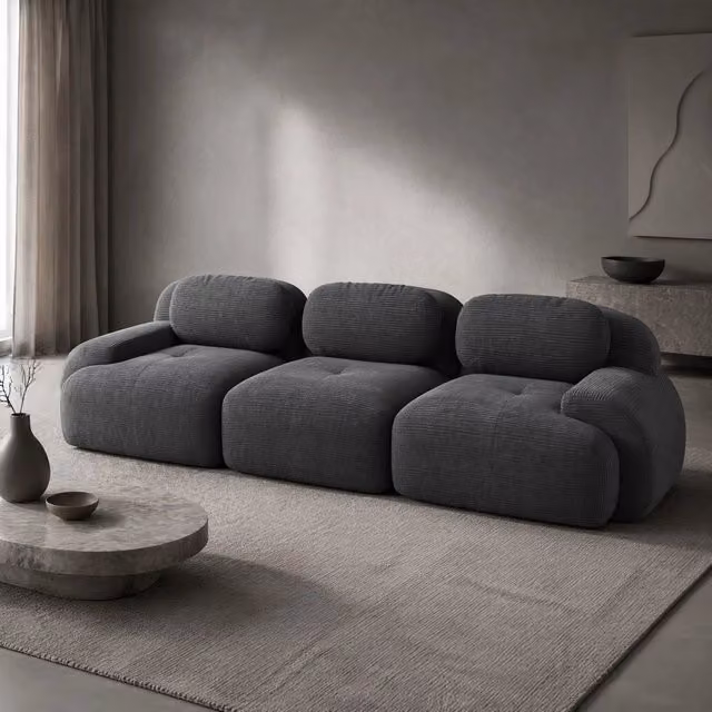 Divano angolare modulare 298x103x70 cm in tessuto a coste grigio HOMVRA