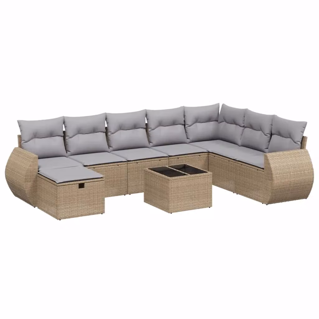 vidaXL Set Divano da Giardino a L 9 pz con Cuscini Beige e Grigio in Polyrattan e Metallo – 2
