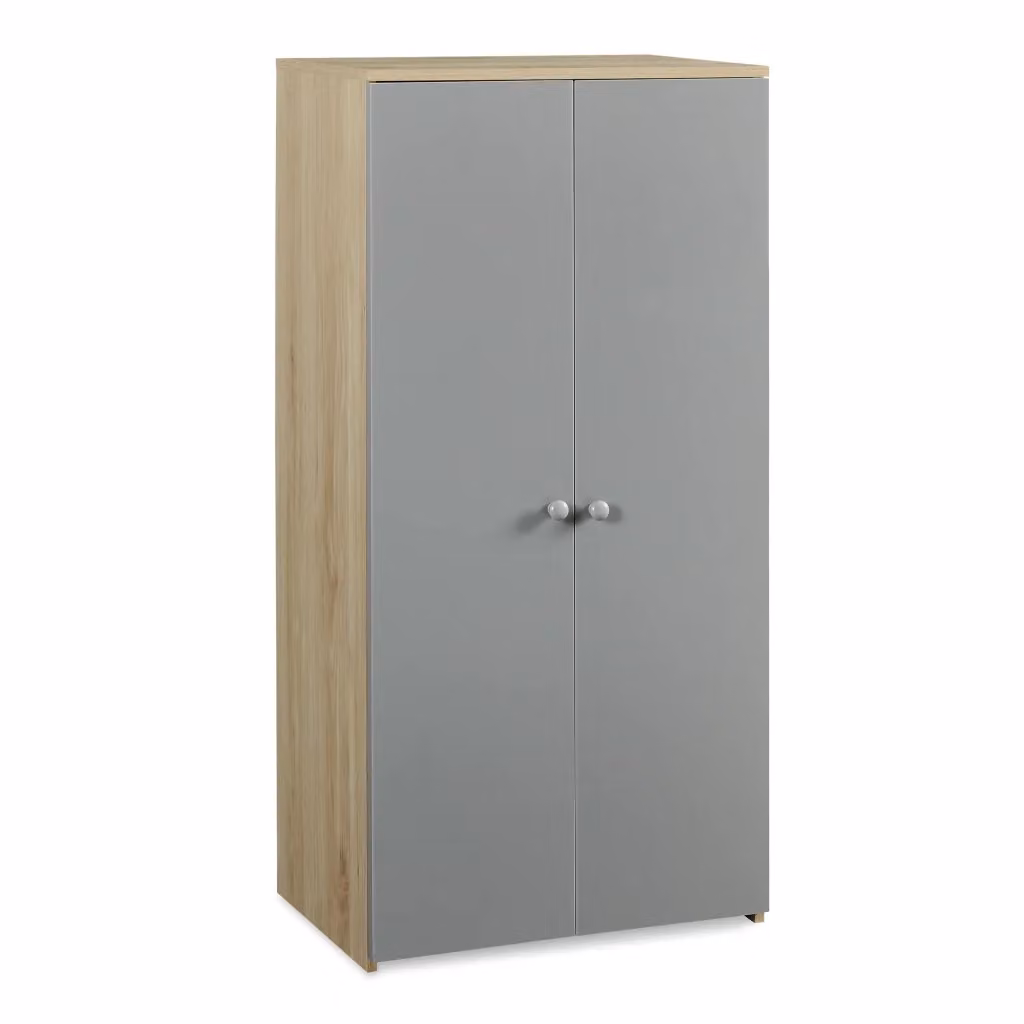Armadio Beldinupp en.casa per cameretta a 2 ante con chiusura soft close, Effetto Rovere e Grigio, H 123 x L 60 x P 40 cm – 2