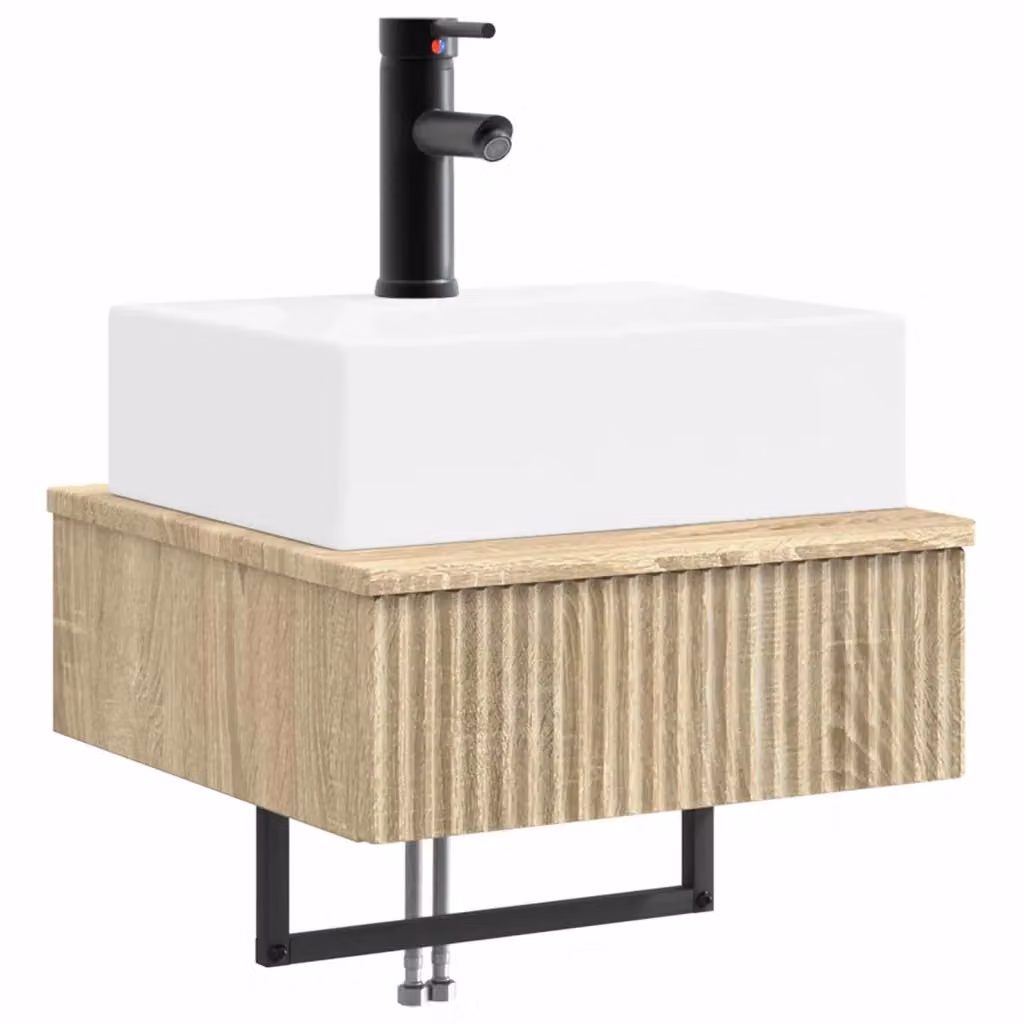 Lavabo da parete moderno vidaXL in legno color rovere con finitura opaca L: 40 cm, P: 41 cm, H: 39 cm – 2