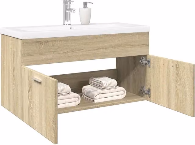 Mobile da Bagno con Lavabo Integrato-Armadietto da bagno con Lavandino Rovere Sonoma 461488