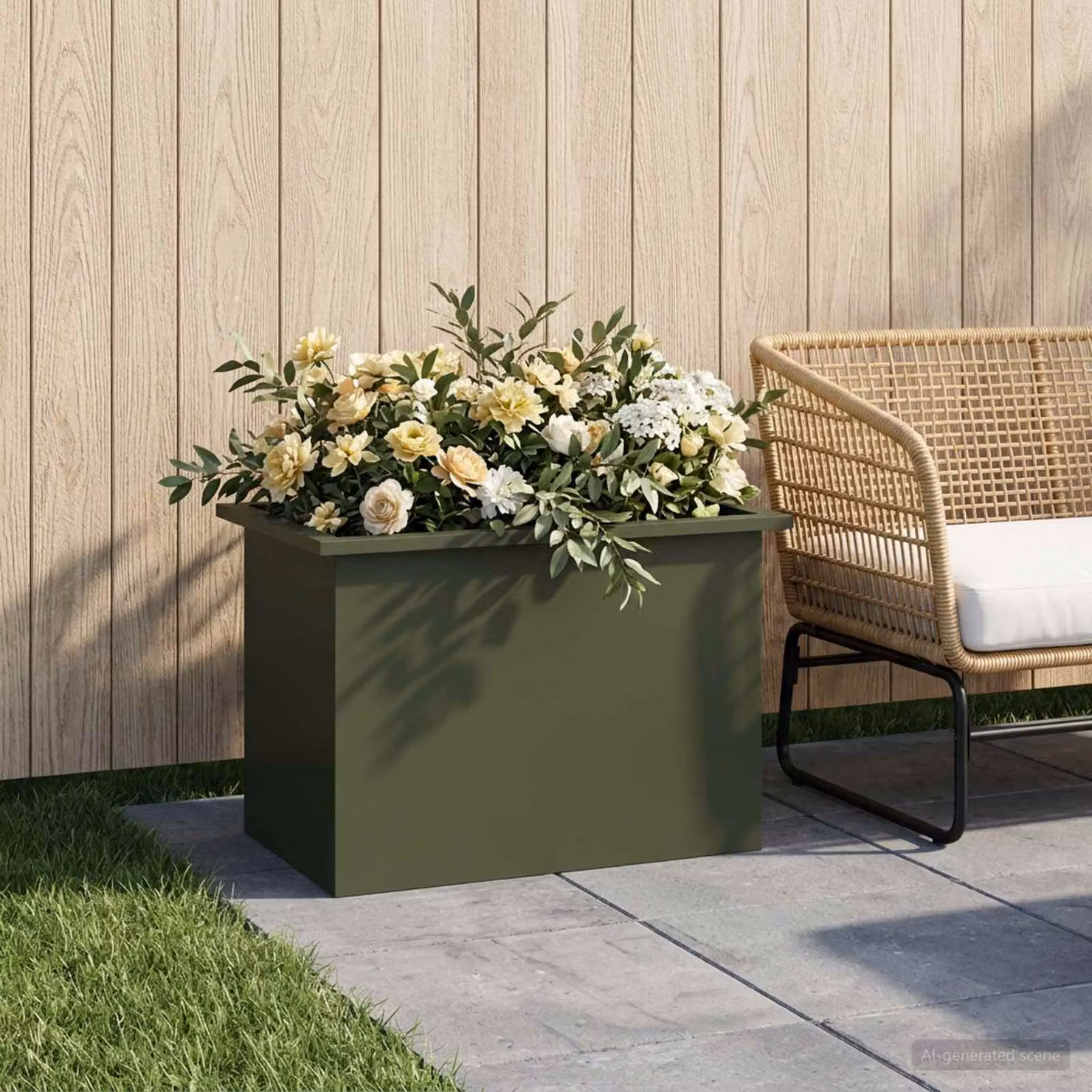 Fioriera da giardino con LED vidaXL in acciaio, Verde, L 60 x P 40 x H 40 cm
