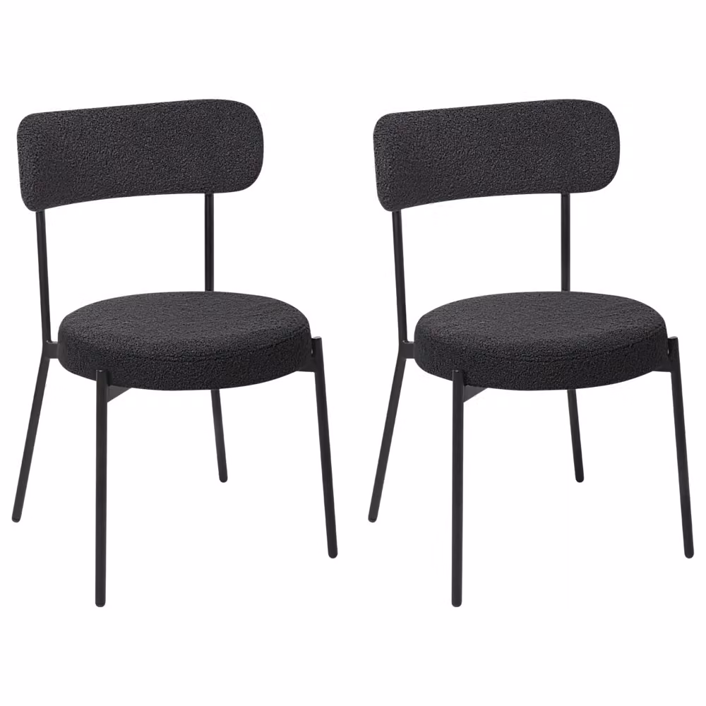 Set di 2 sedie da sala da pranzo Beliani in tessuto bouclé nero con gambe in metallo nero opaco design moderno – 2