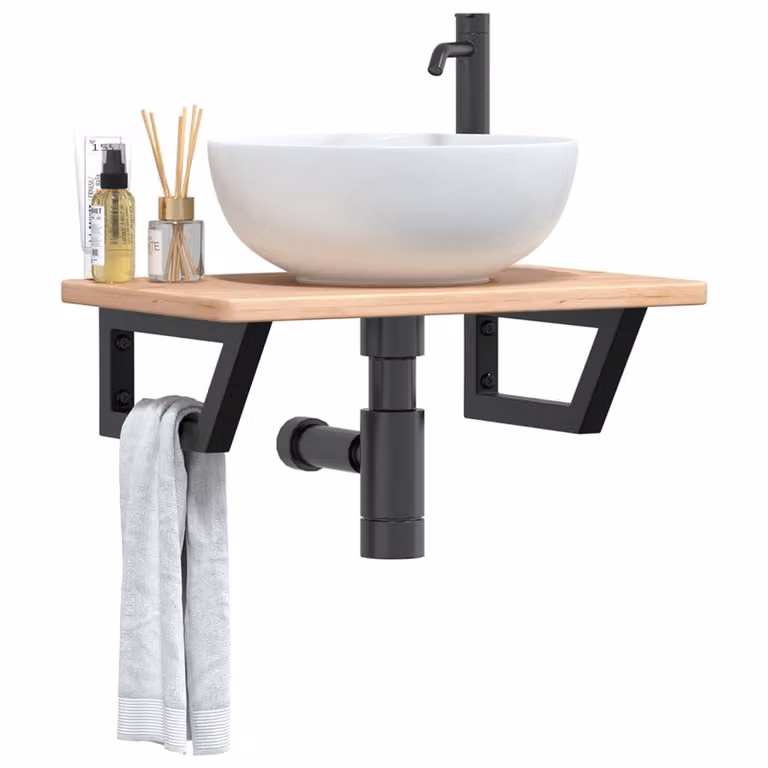vidaXL Ripiano a Parete per Lavabo in Rovere e Metallo Nero e Marrone