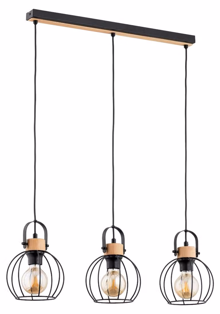 Lampada a sospensione KALIKS nera-legno chiaro 3xE27x15W metallo dim.: 90x9x75 cm IP20 Alfa