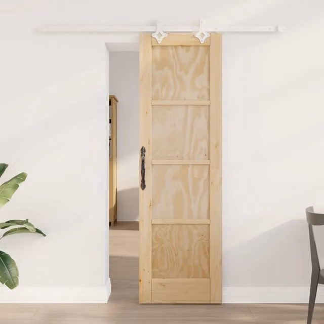 Porta scorrevole moderna vidaXL in legno e acciaio, colori naturale e bianco, L: 61 cm, H: 198,5 cm