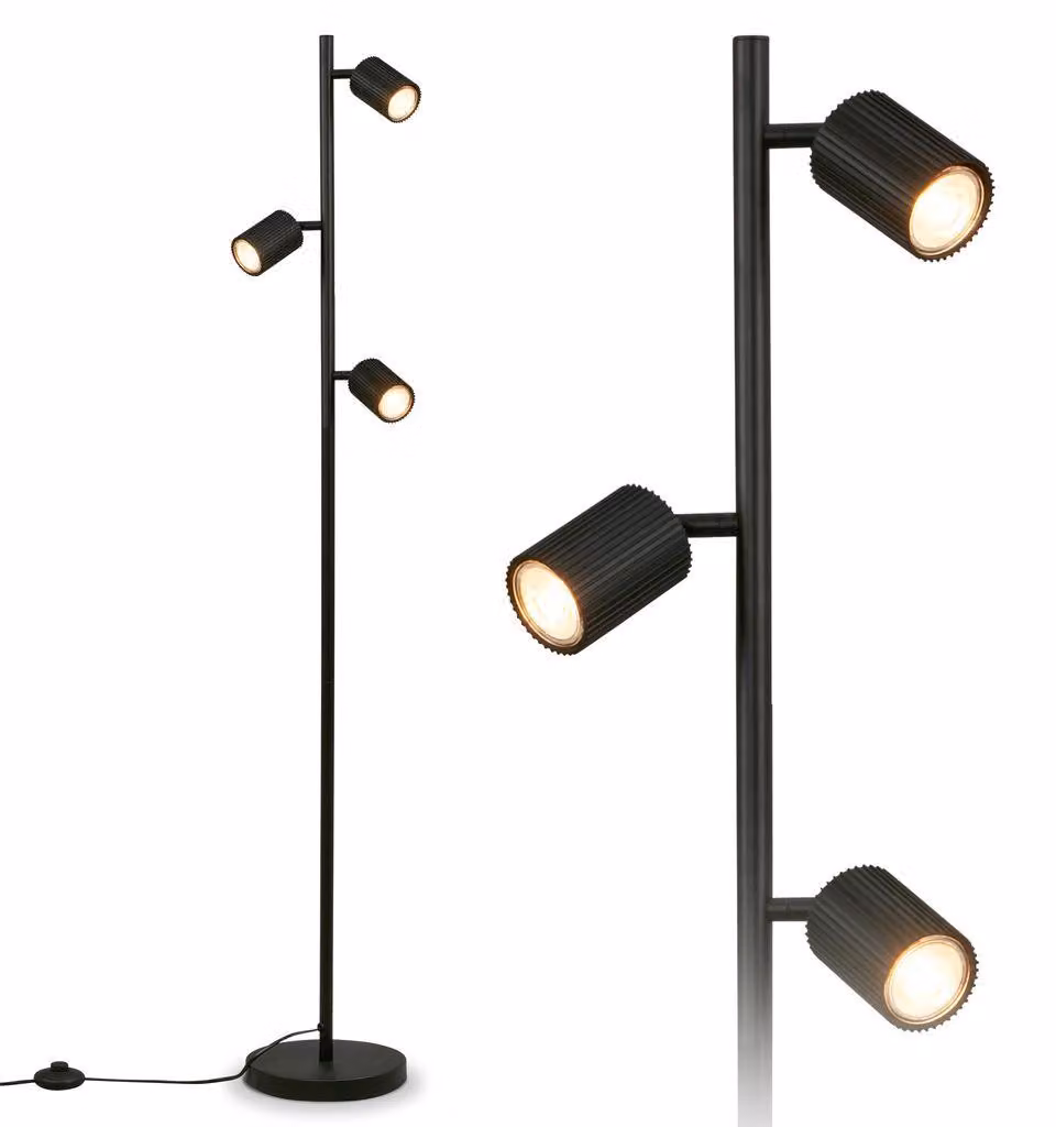 Briloner Lampada da terra orientabile 22x141 cm attacco GU10 max. 9W interruttore a pedale nero - Lampada per soggiorno camera da letto ufficio