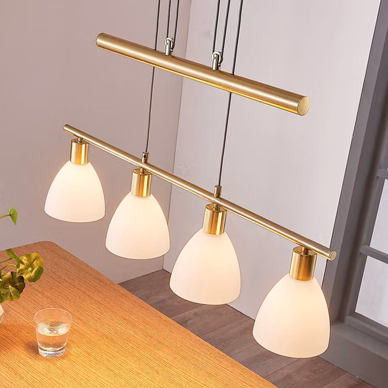 Lampada a sospensione Simeon Lindby, dimmerabile, Ottone / Oro, Soggiorno / Sala da pranzo, Vetro, Moderno, Lampada a sospensione
