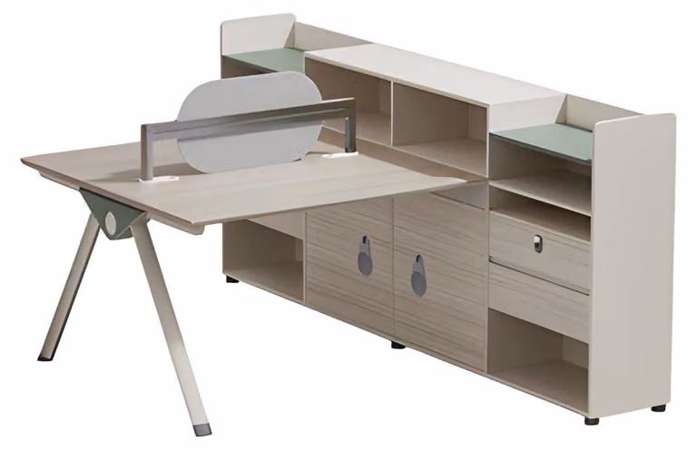Schreibtisch Beige mit Stauraum und Rückenlehne Modernes Design Büro und Zuhause