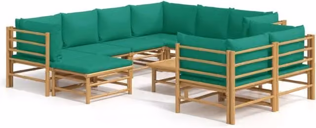 Set di mobili da giardino in bambù verde con 10 pezzi e cuscini imbottiti – 1
