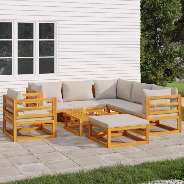 Set Salotto da Giardino vidaXL in Legno di Acacia con 8 Cuscini Grigio Chiaro – 1