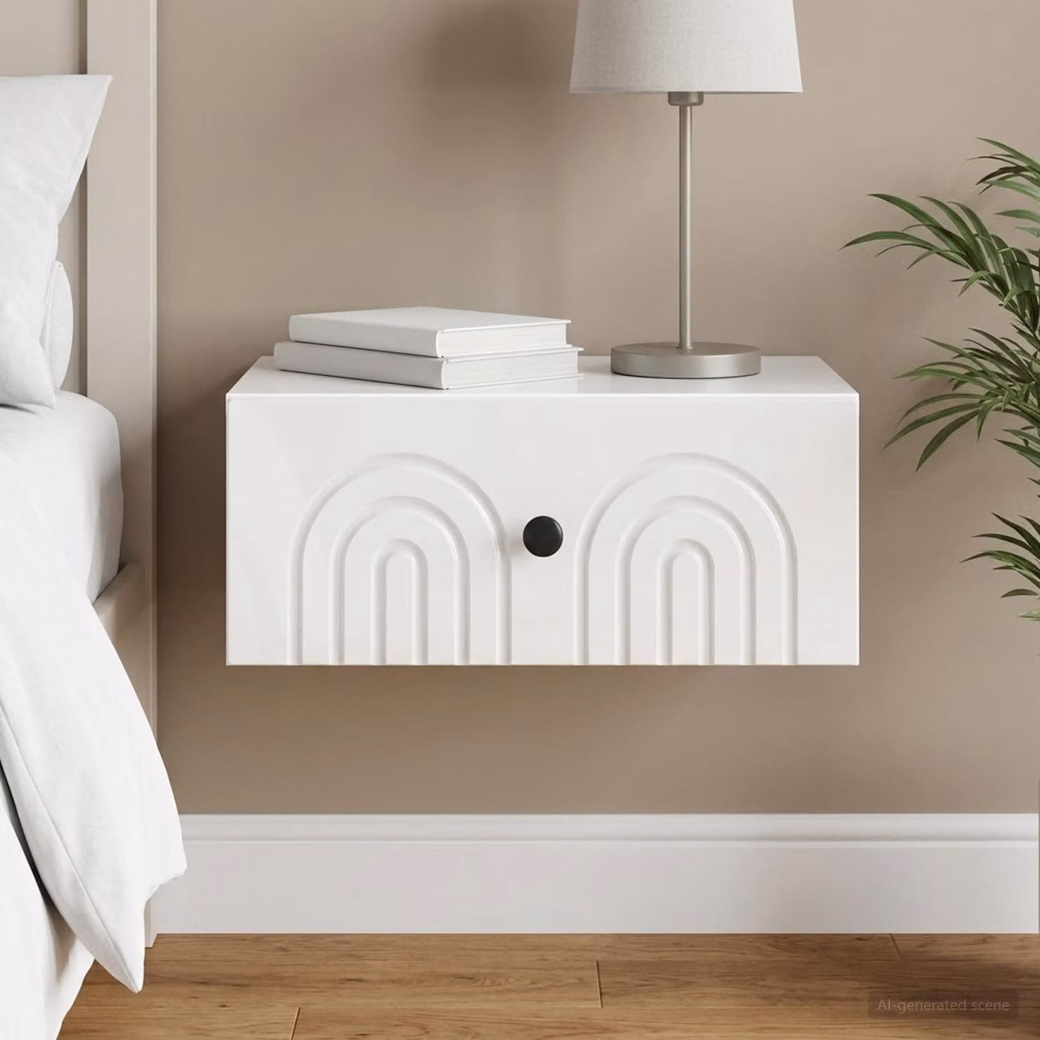 vidaXL Mobiletto da notte sospeso Bianco Lucido L: 49 cm, P: 34,5 cm, H: 20 cm