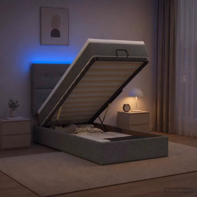 Letto Ottomano con Materasso Ibrido e Illuminazione LED vidaXL, Grigio e Bianco, L 100 x P 200 x H 203 cm – 1