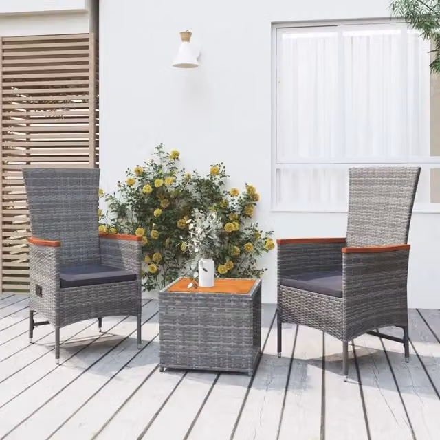 Set Mobili Giardino 3pz Grigio Polyrattan Legno Massello Acacia 3157653