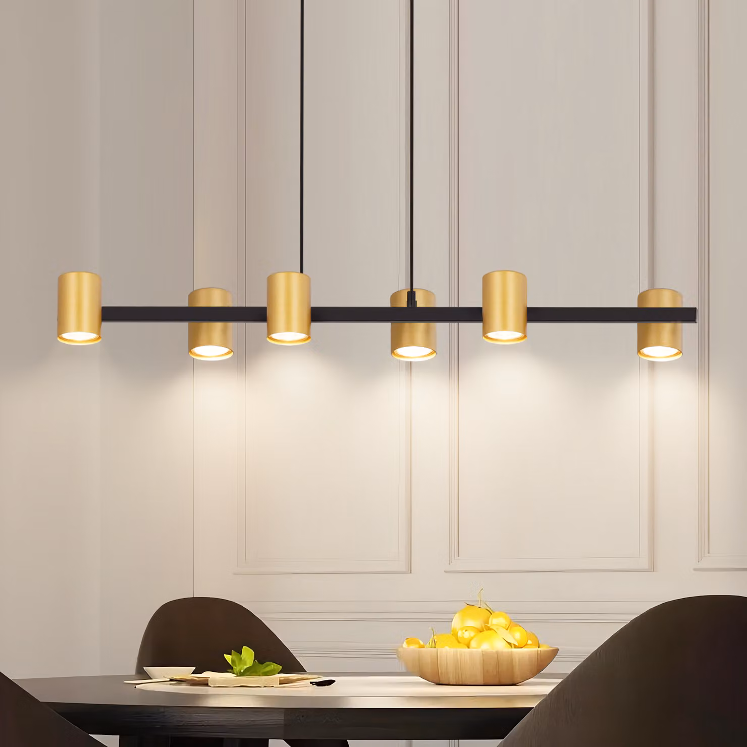 ZMH Lampada a sospensione tavolo da pranzo lampada a sospensione nero oro: tavolo da pranzo lampada GU10 6 fiamme metallo lampada a sospensione industriale per soggiorno sala da pranzo (senza lampadina)
