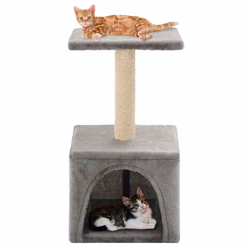 Albero per gatti vidaXL con tiragraffi in sisal e cuccia, Grigio, Altezza: 55 cm