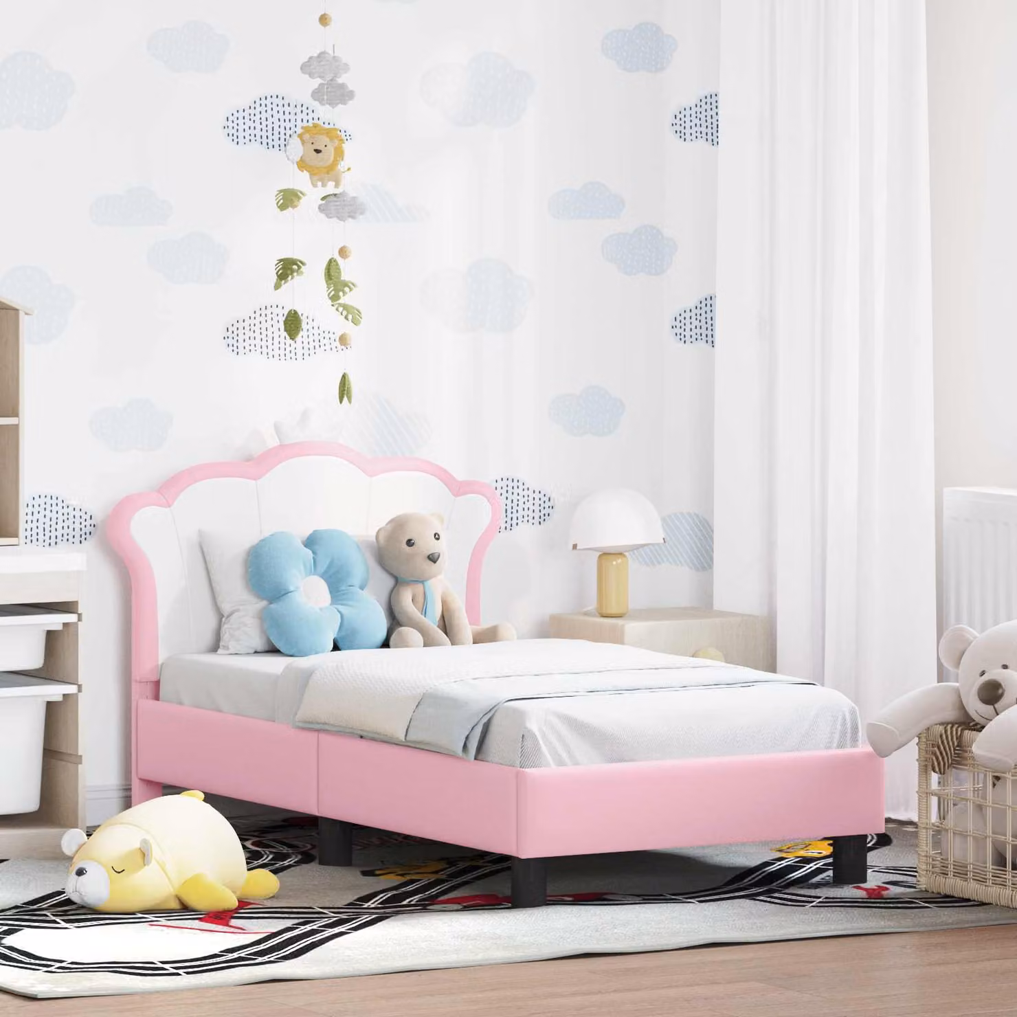 Struttura letto per bambini vidaXL con testata imbottita in similpelle rosa, L 140 x P 70 x H 80 cm