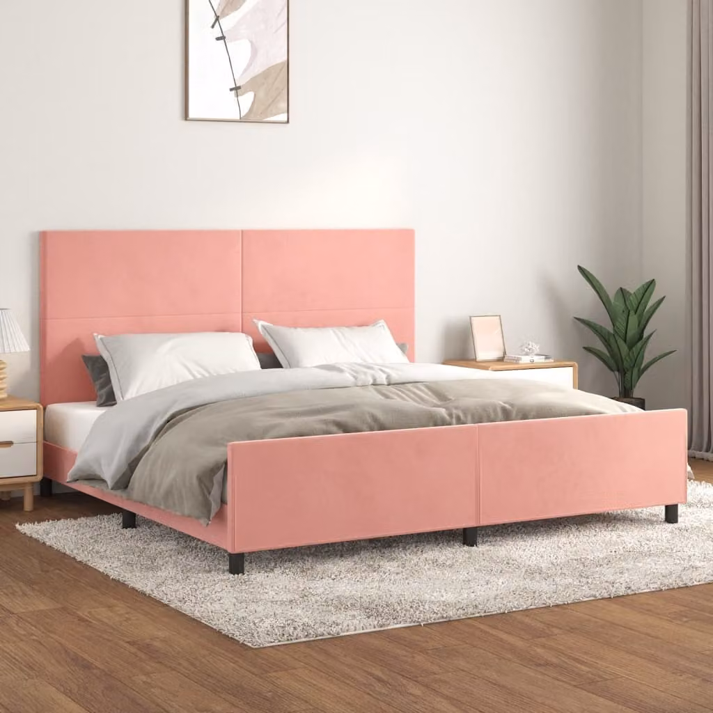 The Living Store Struttura letto con testiera rosa 200x200 cm in velluto