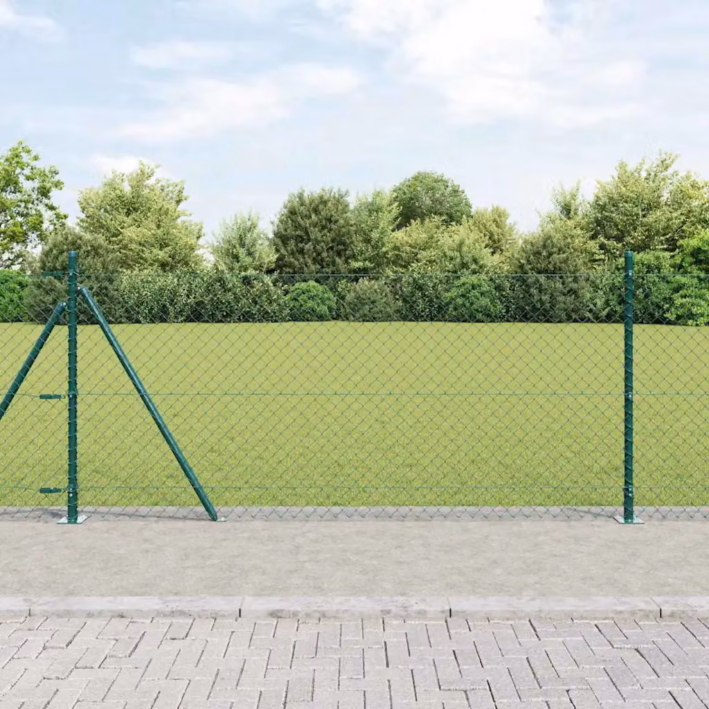 vidaXL Recinzione a maglie in acciaio rivestita in PVC con base in cemento, Verde, 25 x 1 m