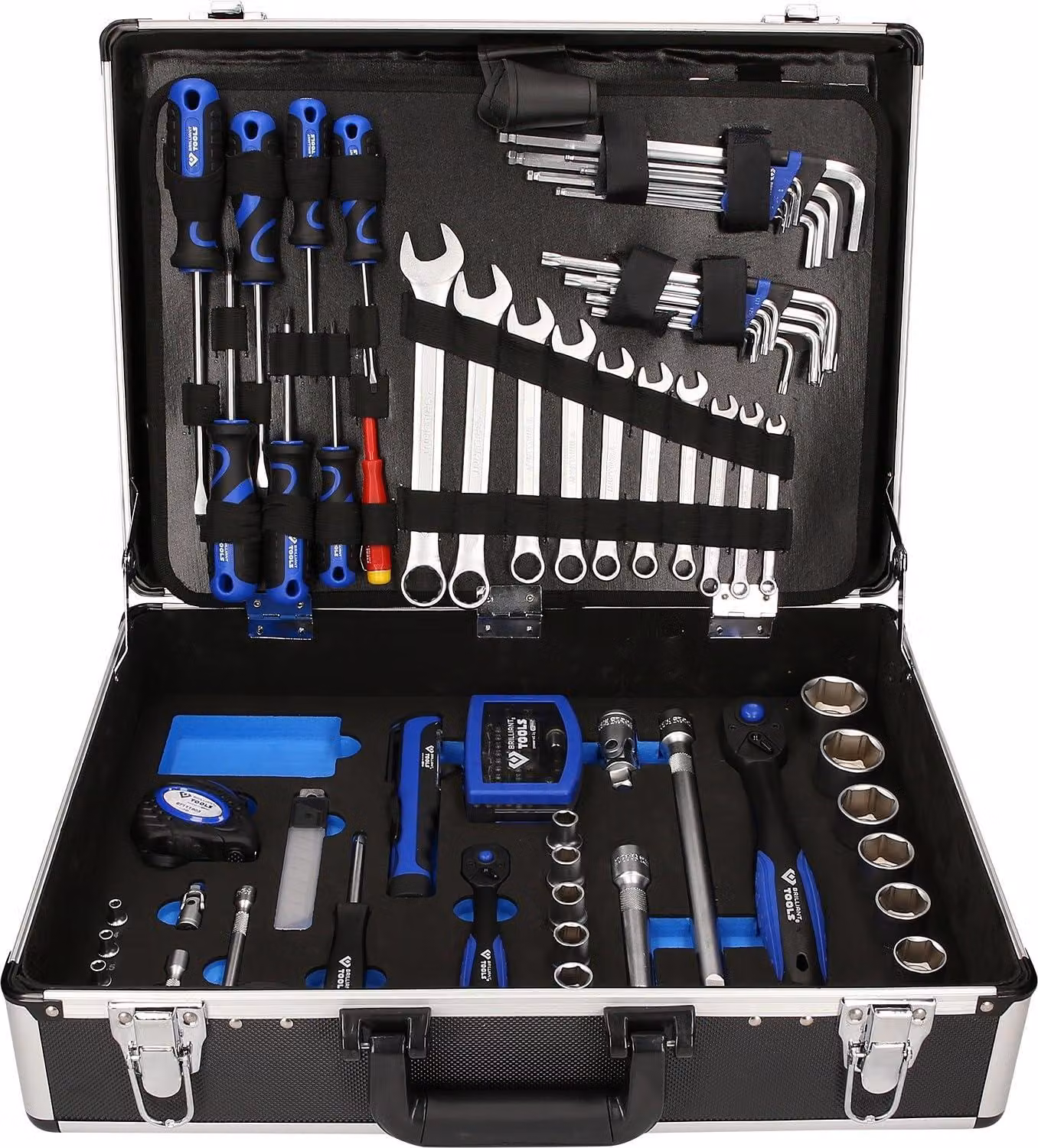 Set di cassetta portattrezzi 143 pezzi, attrezzi in acciaio CVS, custodia in alluminio, misure 1/4" e 1/2"