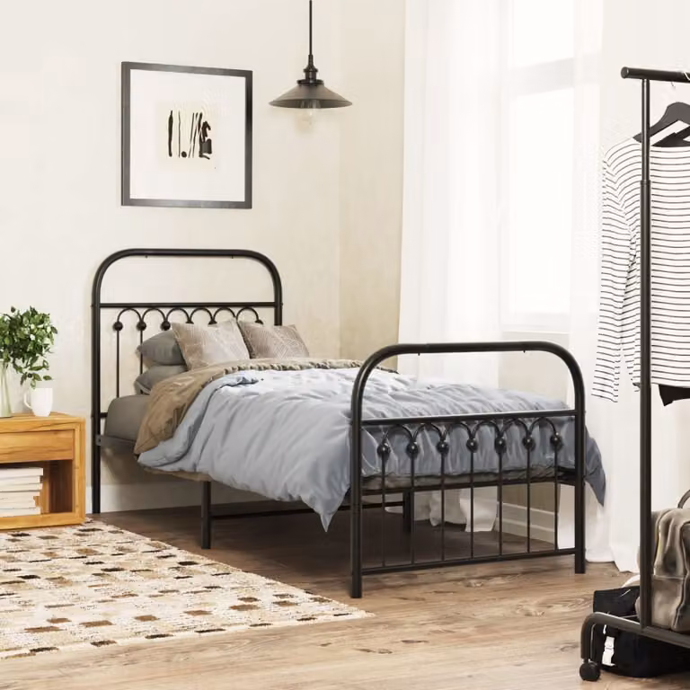 vidaXL Giroletto in metallo nero con testiera e pediera L: 196 cm, P: 80 cm
