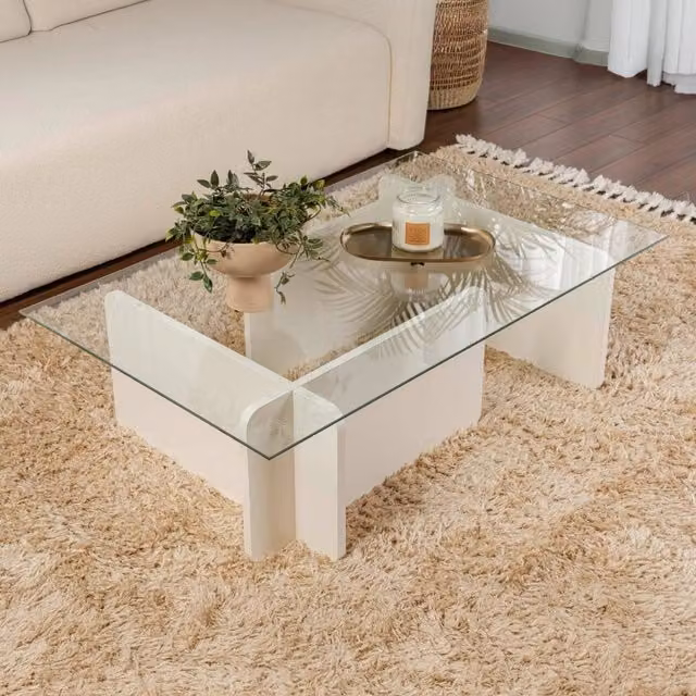 Tavolino da salotto moderno DMORA con piano in vetro trasparente e struttura bianca L/P/H: 65 x 30 x 65 cm – 1
