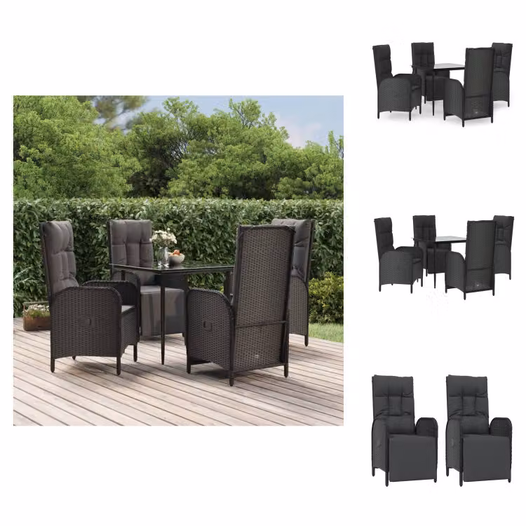 vidaXL Set da pranzo da giardino 5 pezzi con cuscini in poly rattan nero - Set di mobili da giardino